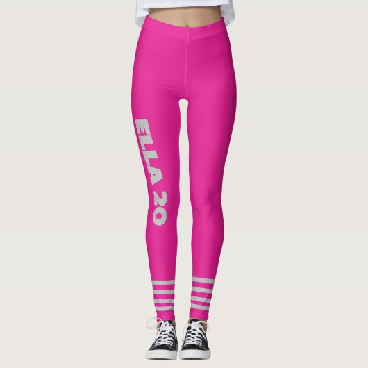 Personalisierter Sport l Leistungsübung pink Leggings (Vorderseite)