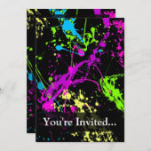 Personalisierter Spritzer Schwarz/Neon Einladung (Vorne/Hinten)