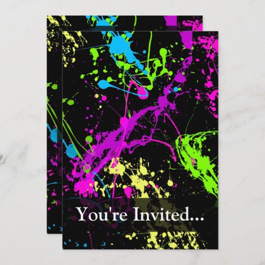 Personalisierter Spritzer Schwarz/Neon Einladung (Vorne/Hinten)
