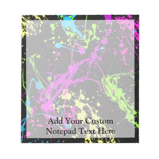 Personalisierter Spritzer Schwarz/Neon Notizblock (Vorderseite)
