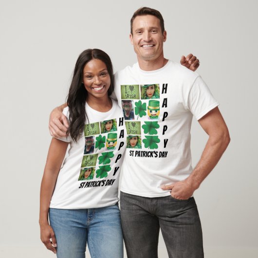 Personalisierter St. Patrick's Day 9 Foto Collage T-Shirt (Unisex)