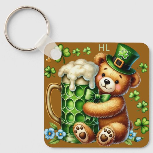 Personalisierter St. Patrick's Day Bär  Schlüsselanhänger (Vorderseite)