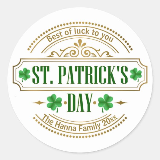 Personalisierter St. Patrick's Day I Glück der Ire Runder Aufkleber (Vorderseite)