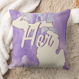 Personalisierter Staat Michigan Lila Watercolor Kissen