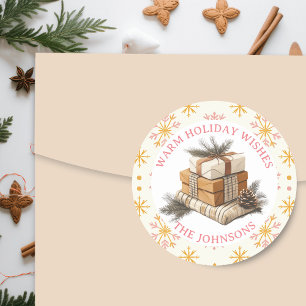 Personalisierter Stapel Weihnachtsgeschenke im Far Runder Aufkleber