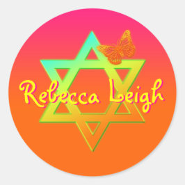 Personalisierter Star von David, Schmetterlingssti Runder Aufkleber