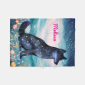 Personalisierter Starry Night Wolf in Wildblumen f Fleecedecke (Vorderseite (Horizontal))
