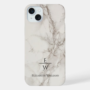 Personalisierter staubiger Schwarz-Weiß-Marmor-Gli iPhone 15 Plus Hülle