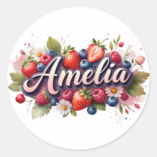 Personalisierter Sticker Amelia Berry Floral Desig (Vorderseite)