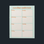Personalisierter stilvoller Wochenplaner in Aqua M Notizblock<br><div class="desc">Organisieren Sie Ihre Woche mit diesem niedlichen und modernen Wochenplaner in pastellfarbener Aquaintage,  personalisiert mit Ihrem Namen.</div>