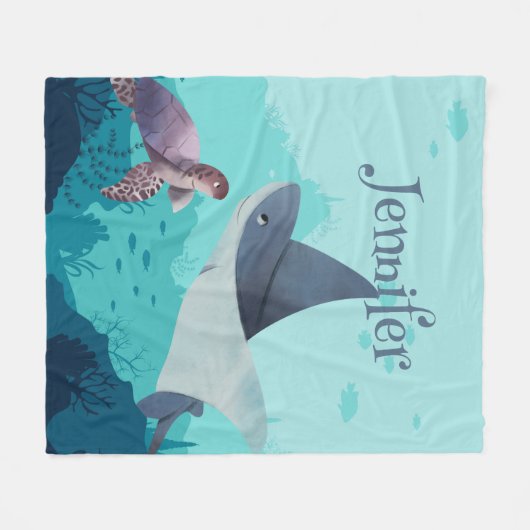 Personalisierter Stingray und Schildkröte unter Wa Fleecedecke (Vorderseite (Horizontal))
