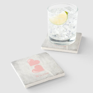 Personalisierter Stone-Untersetzer mit rosa Herzen Steinuntersetzer