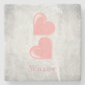 Personalisierter Stone-Untersetzer mit rosa Herzen Steinuntersetzer (Vorderseite)