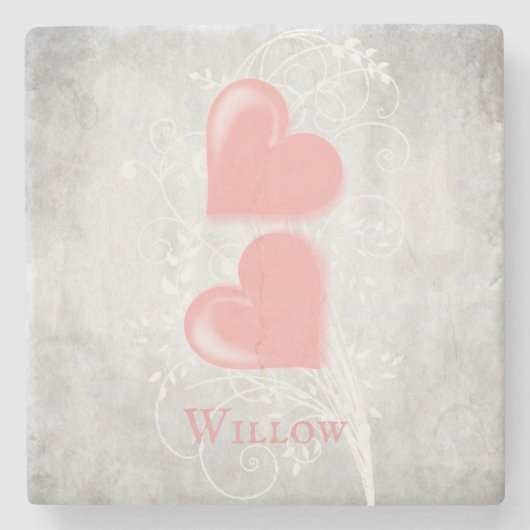 Personalisierter Stone-Untersetzer mit rosa Herzen Steinuntersetzer (Vorderseite)
