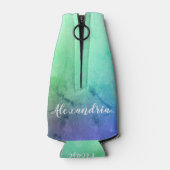 Personalisierter Strand Bitte Aqua Blue Ombre Flaschenkühler (Rückseite)