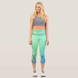 Personalisierter Strand Bitte Aquamarin Blue Ombre Capri Leggings