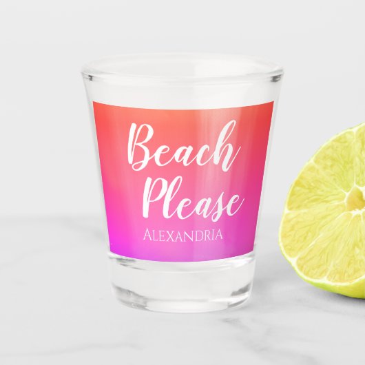 Personalisierter Strand Bitte Orange Rosa Ombre Schnapsglas (Vorderseite)