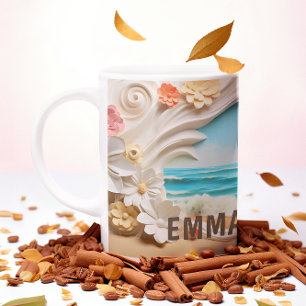 Personalisierter Strand Cove Floral 3D Blick Stran Kaffeetasse