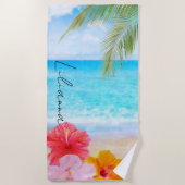 Personalisierter Strand mit Hibiskus Strandtuch (Vorderseite)