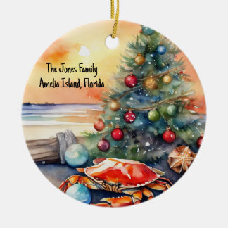 Personalisierter Strand mit Krabbenweihnachtsbaum Keramik Ornament