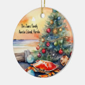 Personalisierter Strand mit Krabbenweihnachtsbaum Keramik Ornament (Links)
