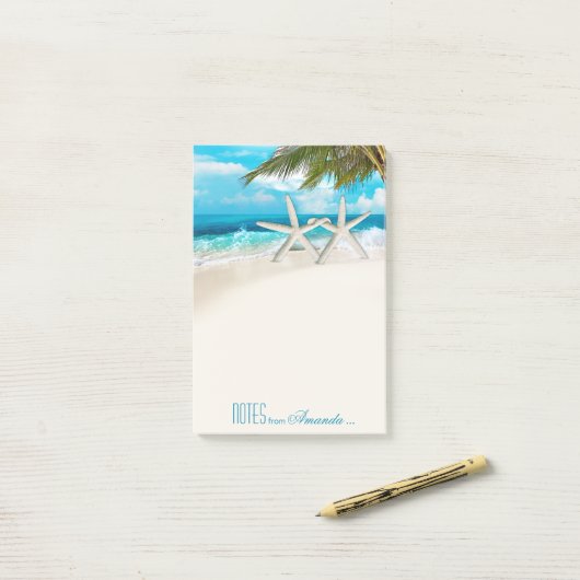 Personalisierter Strand mit weißem Sand Post-it Klebezettel (Auf Schreibtisch)