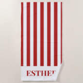 Personalisierter Strand von Cabana, rot und weiß g Strandtuch (Vorderseite)