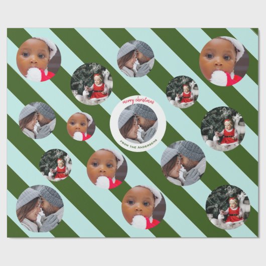 Personalisierter Streifen Fab Drei Fotos Weihnacht Geschenkpapier (Flach)
