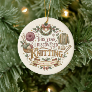 Personalisierter Strick-Weihnachtsschmuck Keramik Ornament