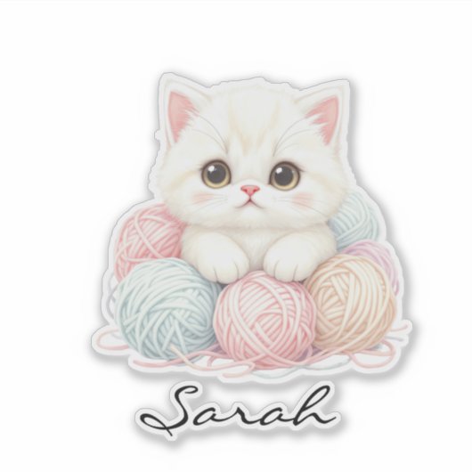 Personalisierter Strickkätzchen-Aufkleber Aufkleber (Vorderseite)