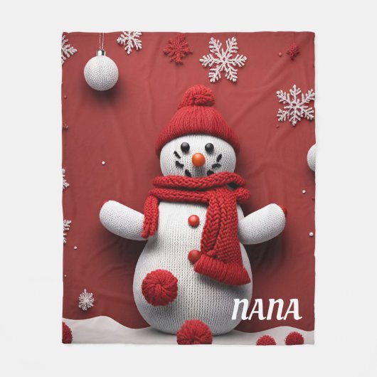 Personalisierter Strickschneemann Fleecedecke (Vorderseite)