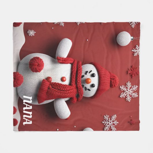 Personalisierter Strickschneemann Fleecedecke (Vorderseite (Horizontal))
