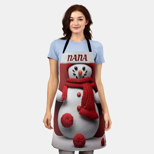 Personalisierter Strickschneemann Schürze (Getragen)