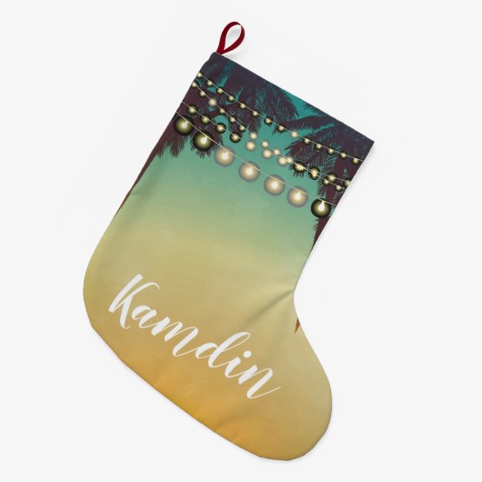 Personalisierter Strumpf Beach Sonnenuntergang Pal Großer Weihnachtsstrumpf (Vorderansicht (hängend))
