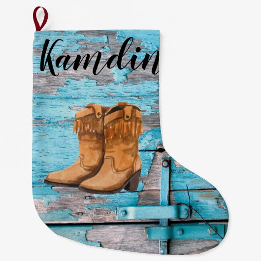 Personalisierter Strumpf Blue Wood Barn Doot Boots Großer Weihnachtsstrumpf (Vorderseite)