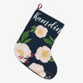 Personalisierter Strumpf Weiße Blume auf Dunkelhei Großer Weihnachtsstrumpf (Vorderansicht (hängend))