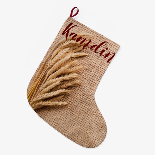 Personalisierter Strumpf Wheat on Burlap Sack Coun Großer Weihnachtsstrumpf (Vorderansicht (hängend))