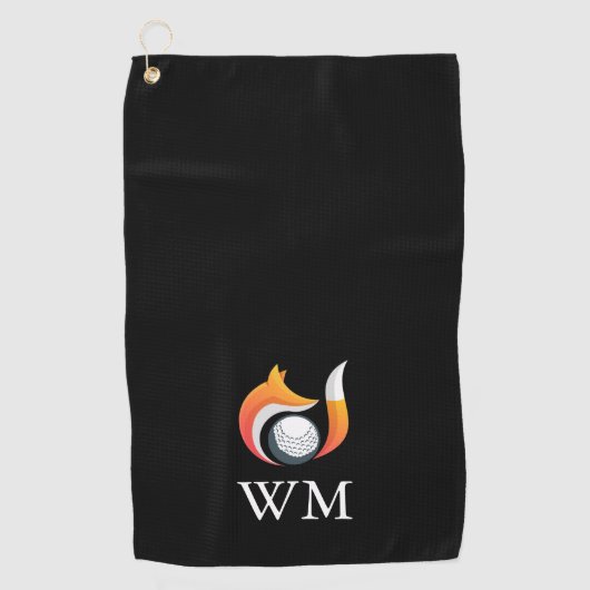 Personalisierter, stylischer Monogram Fox and Ball Golfhandtuch (Vorderseite)