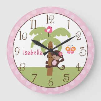 Personalisierter Sunny Safari Affe Kinderzimmer Uh Große Wanduhr