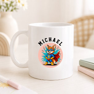 Personalisierter Superheld-Fuchs-Name & Initiale Kaffeetasse