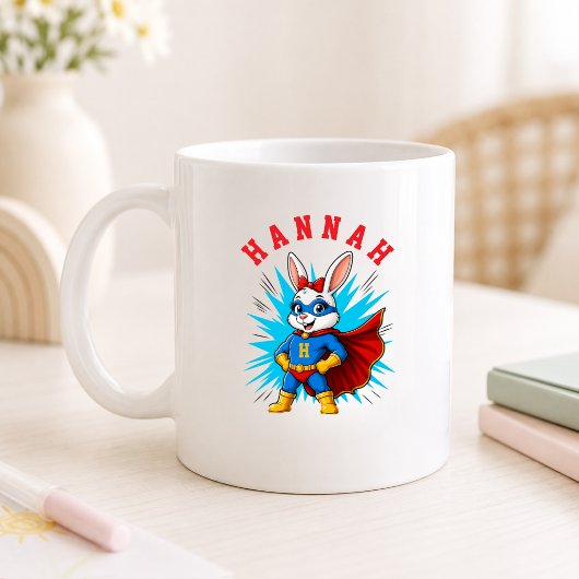 Personalisierter Superhelden-Hasenmädchen-Name & I Kaffeetasse