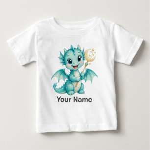 Personalisierter süßer Babydrache mit Mondsternsta Baby T-shirt