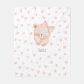 Personalisierter süßer Bär mit rosa Herzen Fleecedecke (Vorderseite)