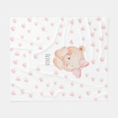 Personalisierter süßer Bär mit rosa Herzen Fleecedecke (Vorderseite (Horizontal))