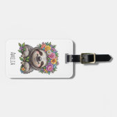 Personalisierter Süßer Blumenfaultier mit Blumenkr Gepäckanhänger (Vorderseite horizontal)