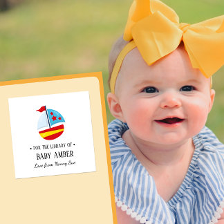 Personalisierter süßer Boot-Baby-Exlibris-Aufklebe Quadratischer Aufkleber