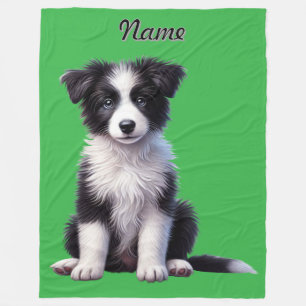 Personalisierter süßer Border Collie Welpe Fleecedecke