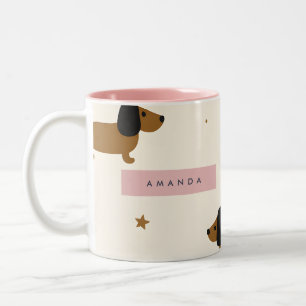 Personalisierter Süßer Brauner Dachshund-Welpe Zweifarbige Tasse