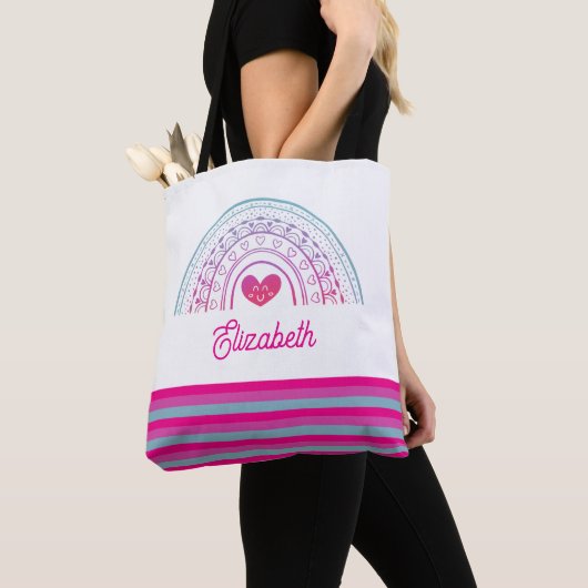 Personalisierter Süßer Bunter Boho Regenbogen Tasche (Von Nahem)
