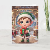 Personalisierter süßer Chibi-Elf mit Weihnachtsges Karte (Vorderseite)